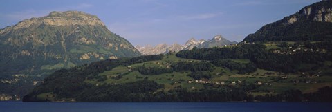 Framed Houses on mountains, Schwyz, Canton Of Schwyz, Switzerland Print