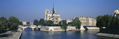 Framed Cathedral along a river, Notre Dame Cathedral, Seine River, Paris, France Print