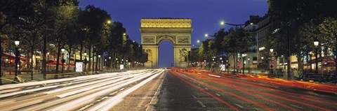 Framed View Of Traffic On An Urban Street, Champs Elysees, Arc De Triomphe, Paris, France Print