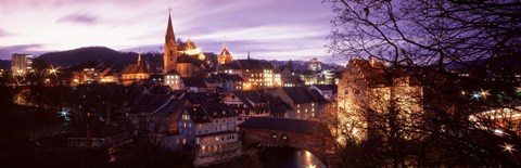 Framed Night, Baden, Switzerland Print