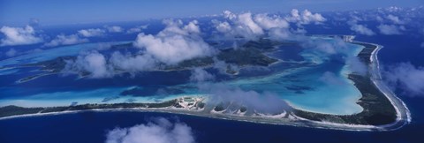Framed Aerial View Of An Island, Bora Bora, French Polynesia Print