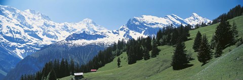 Framed Valley and snow covered peaks, Murren Switzerland Print