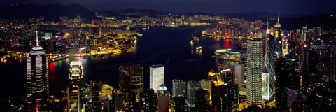Framed Buildings Illuminated At Night, Hong Kong Print