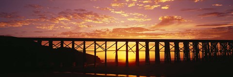 Framed Silhouette of a railway bridge, Pudding Creek Bridge, Fort Bragg, California, USA Print