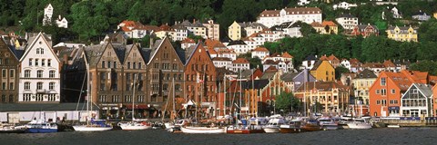 Framed Boats on the Water, Bergen, Norway Print