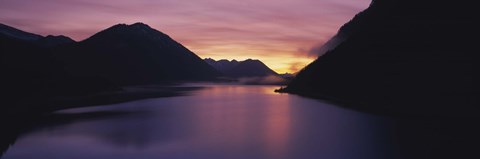 Framed Sunset over a lake, Sylvenstein Lake, Bavarian Alps, Germany Print