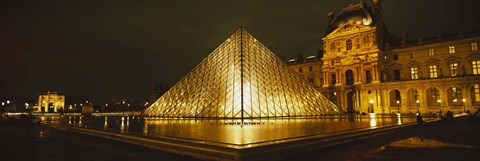 Framed Museum lit up at night, Musee Du Louvre, Paris, France Print
