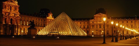 Framed Louvre Lit Up at Night, Paris, France Print