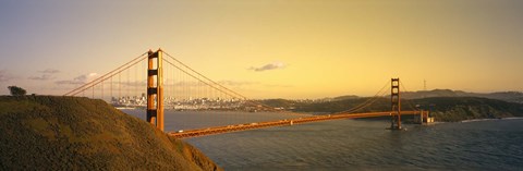 Framed Golden Gate Bridge with Golden Sky, San Francisco, California, USA Print