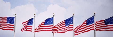 Framed Low angle view of American flags fluttering in wind Print