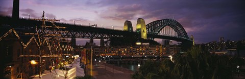 Framed Bridge lit up at night, Sydney Harbor Bridge, Sydney, New South Wales, Australia Print
