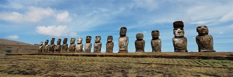 Framed Low angle view of Moai statues in a row, Easter Island, Chile Print