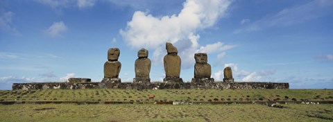 Framed Moai statues in a row, Tahai Archaeological Site,  Easter Island, Chile Print