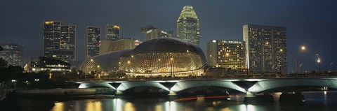 Framed Buildings lit up at night, Esplanade Bridge, Esplanade Drive, Singapore Print
