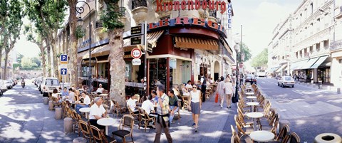 Framed Group of people at a sidewalk cafe, Paris, France Print