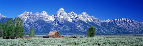 Framed Barn On Plain Before Mountains, Grand Teton National Park, Wyoming, USA Print