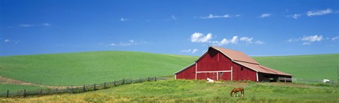 Framed Red Barn With Horses WA Print