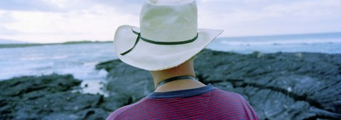 Framed Man with Straw Hat Galapagos Islands Ecuador Print
