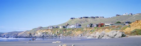 Framed Beach Houses On A Rocky Beach, Dillon Beach, California, USA Print