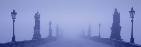 Framed Charles Bridge In Fog, Prague, Czech Republic Print