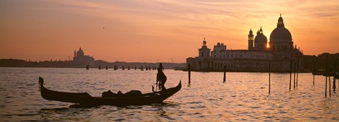 Framed Silhouette of a gondola in a canal at sunset, Santa Maria Della Salute, Venice, Italy Print
