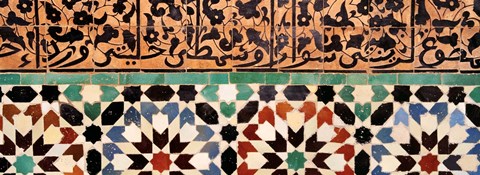Framed Close-up of design on a wall, Ben Youssef Medrassa, Marrakesh, Morocco Print