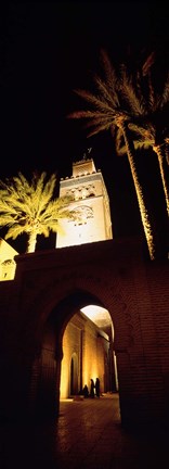 Framed Low angle view of a mosque lit up at night, Koutoubia Mosque, Marrakesh, Morocco Print