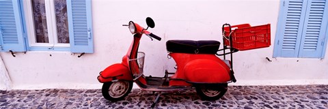 Framed Motor scooter parked in front of a building, Santorini, Cyclades Islands, Greece Print