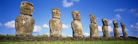 Framed Row of Stone Heads, Easter Islands, Chile Print