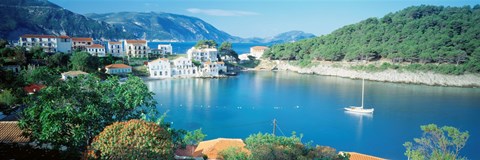 Framed High Angle View Of A Town On The Waterfront, Cephalonia, Greece Print