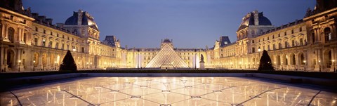 Framed Light Illuminated In The Museum, Louvre Pyramid, Paris, France Print