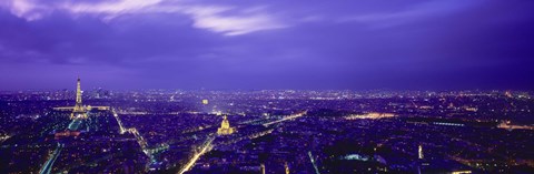 Framed Aerial View Of A City at night, Paris, France Print