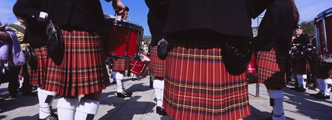 Framed Group Of Men Playing Drums In The Street, Scotland, United Kingdom Print
