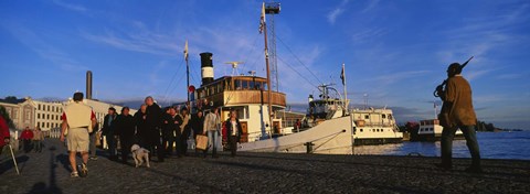 Framed Tourboat Moored At A Dock, Helsinki, Finland Print