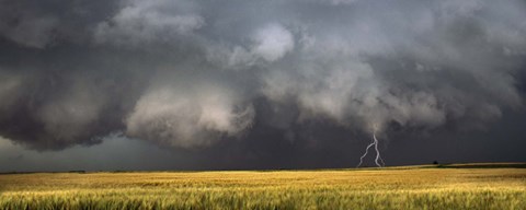 Framed Thunderstorm advancing over a field Print