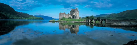 Framed Reflection of a castle in water, Eilean Donan Castle, Loch Duich, Highlands, Scotland Print