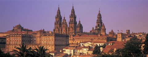 Framed Cathedral in a cityscape, Santiago De Compostela, La Coruna, Galicia, Spain Print