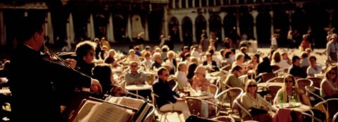 Framed Tourists Listening To A Violinist At A Sidewalk Cafe, Venice, Italy Print
