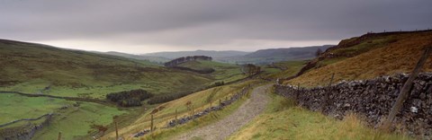 Framed High Angle View Of A Path On A Landscape, Ribblesdale, Yorkshire Dales, Yorkshire, England, United Kingdom Print