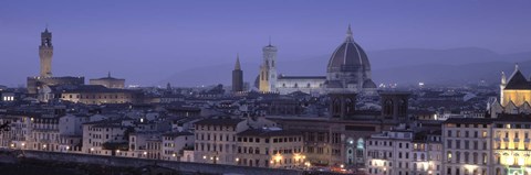 Framed High angle view of a city at dusk, Florence, Tuscany, Italy Print