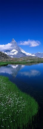 Framed Reflection of a mountain in water, Riffelsee, Matterhorn, Switzerland Print