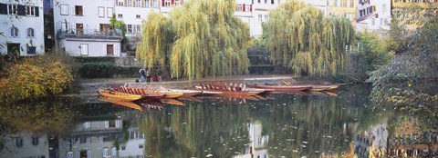 Framed Reflection Of Buildings And Trees On Water, Neckar River, Tuebingen, Baden-Wurttemberg, Germany Print