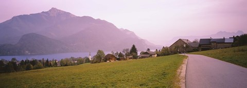 Framed Empty Road Running Through A Town, Wolfgangsee, Austria Print