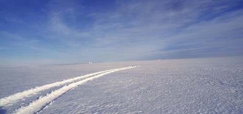 Framed Tire tracks on a snow covered landscape, Vatnajokull, Iceland Print