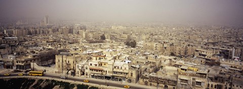 Framed Aerial view of a city in a sandstorm, Aleppo, Syria Print