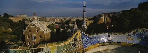 Framed High angle view of a city, Parc Guell, Barcelona, Catalonia, Spain Print