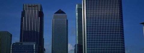 Framed Skyscrapers in a city, Canary Wharf, London, England Print