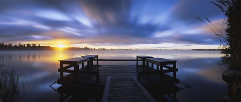 Framed Panoramic view of a pier at dusk, Vuoksi River, Imatra, Finland Print