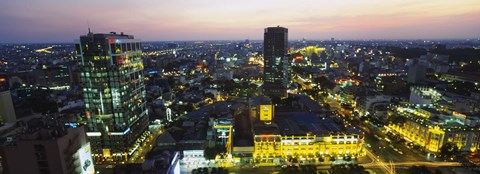 Framed High angle view of a city lit up at night, Ho Chi Minh City, Vietnam Print