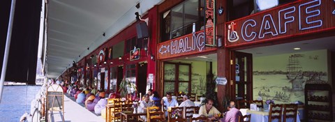 Framed Large group of people sitting in a cafe, Istanbul, Turkey Print